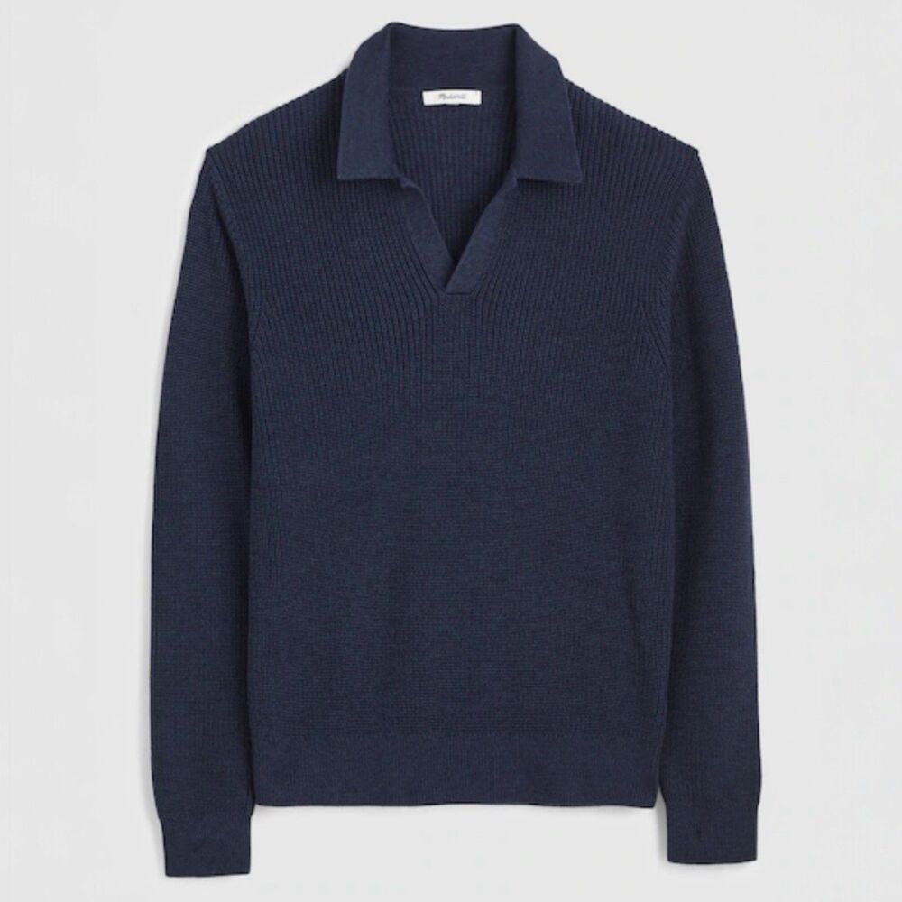 Madewell Shaker-Stitch Polo Sweater Mens XL Cool Navy Marl Johnny Collar NWT